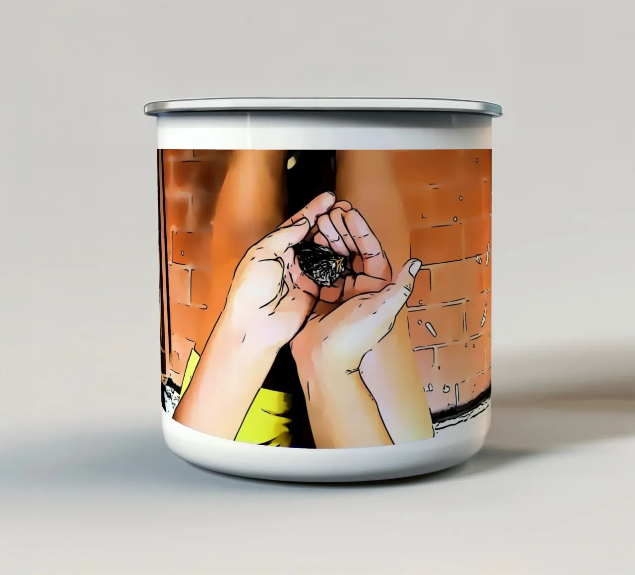 Un uccellino tazza in smalto da Massimo Frascogna
