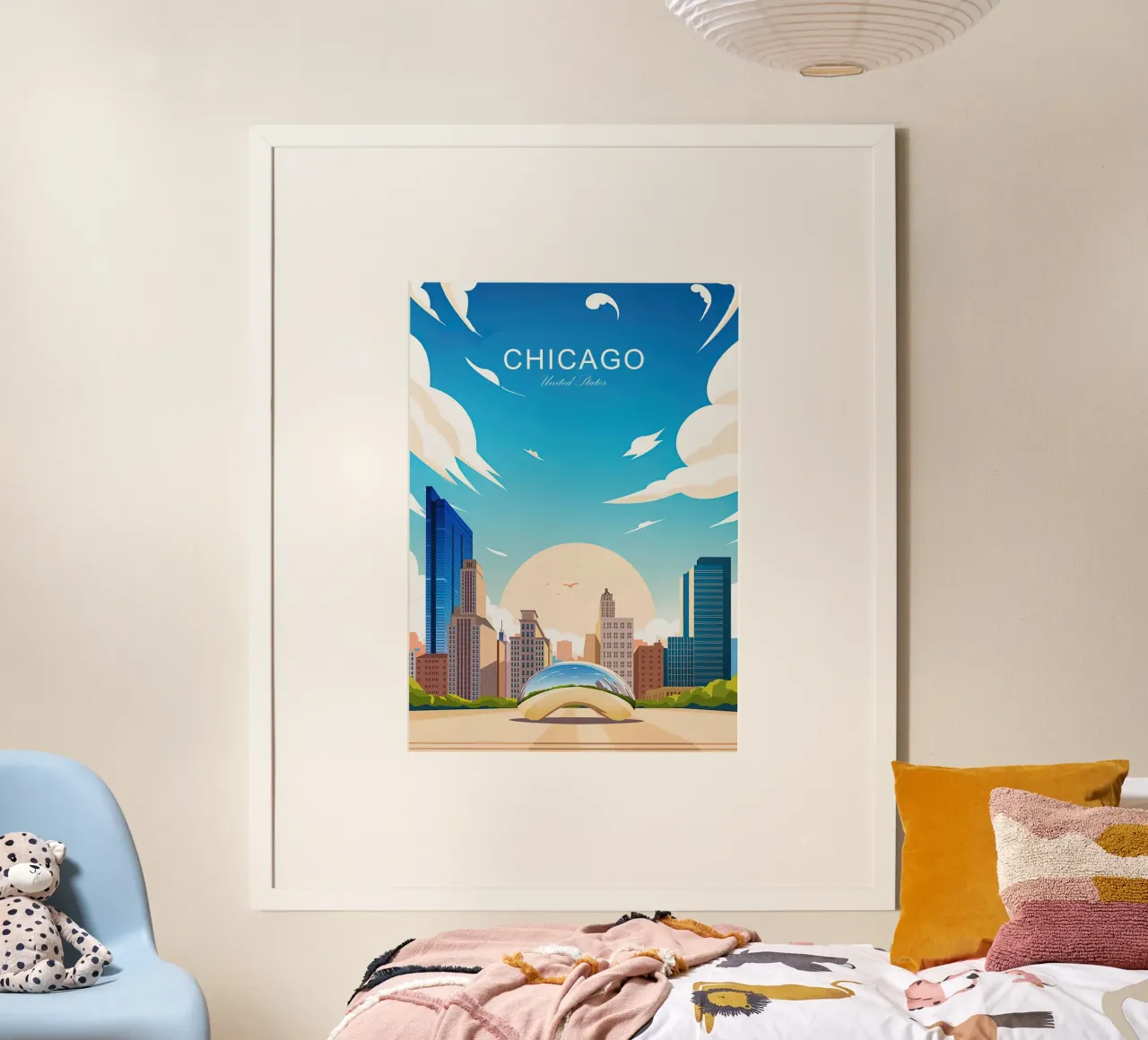 Chicago traditionele reisafdruk - Verenigde Staten poster met aluminium frame van Liliestudio