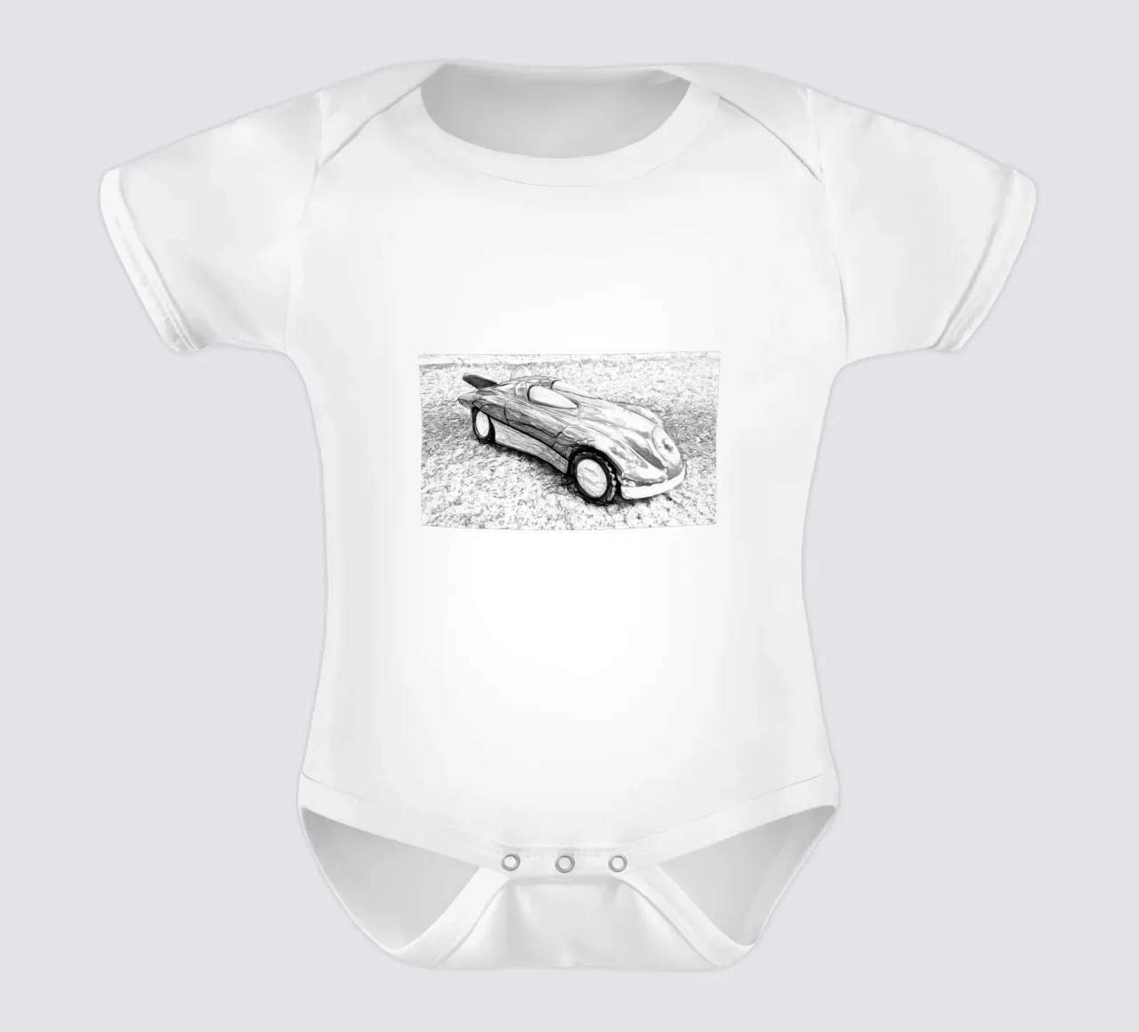 A car short-sleeve baby romper by Massimo Frascogna