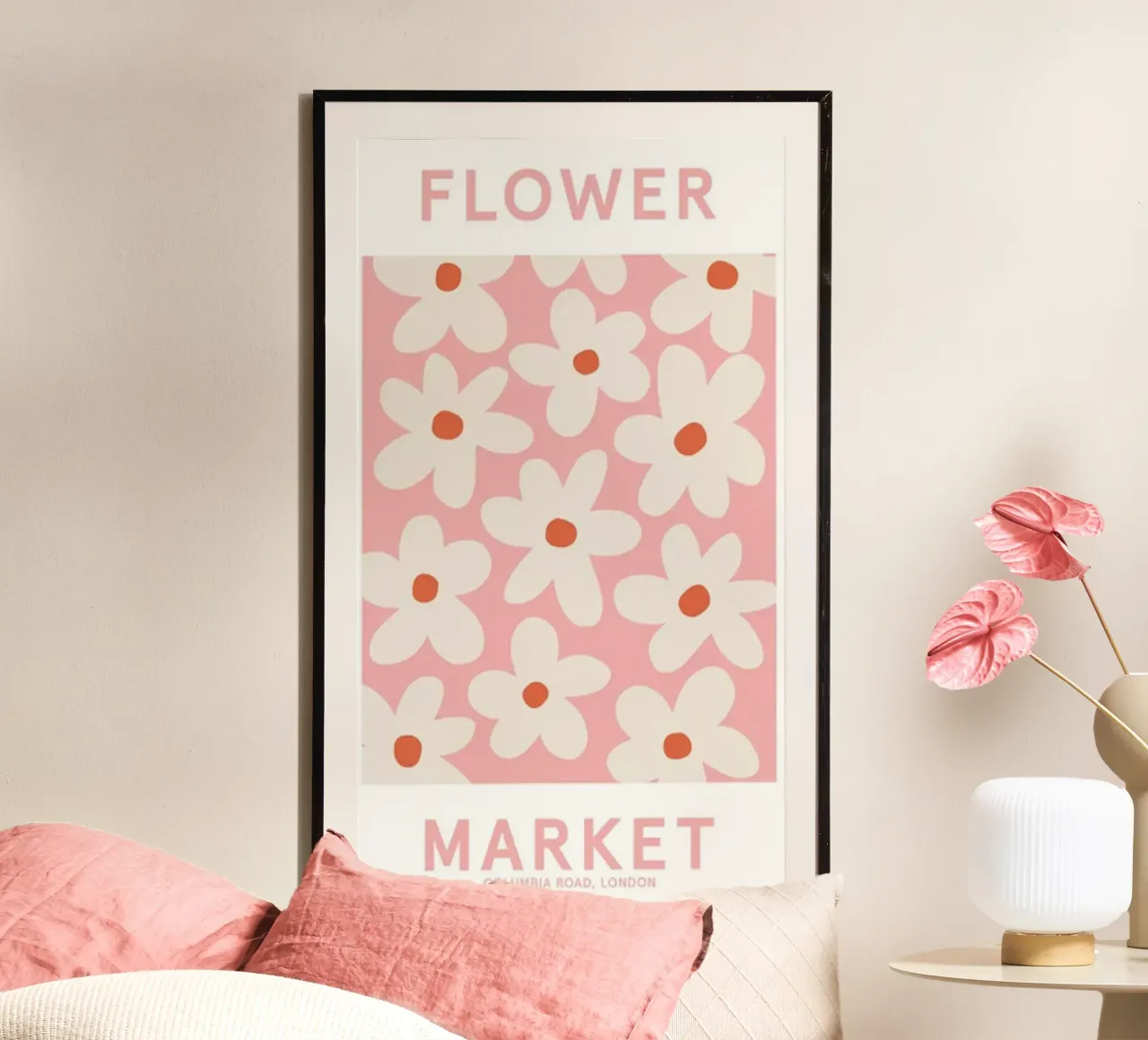 Mercato dei fiori Columbia Road Londra poster con telaio in alluminio da Klia M_Art