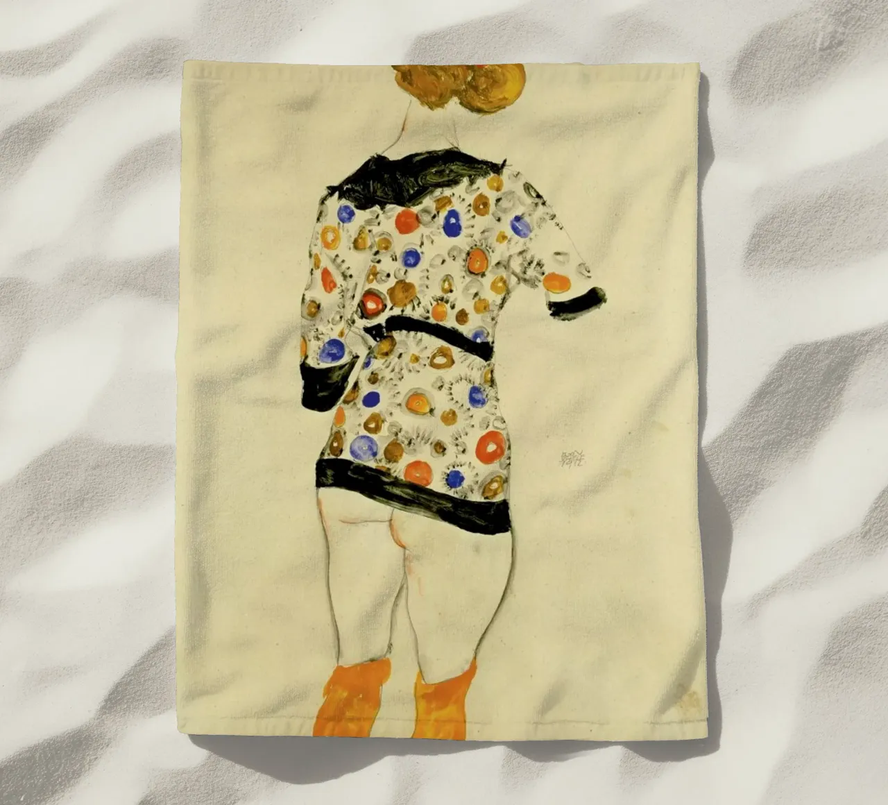 Egon Schiele - Standing Woman in a Patterned Blouse telo mare da Vintage by JUNIQE