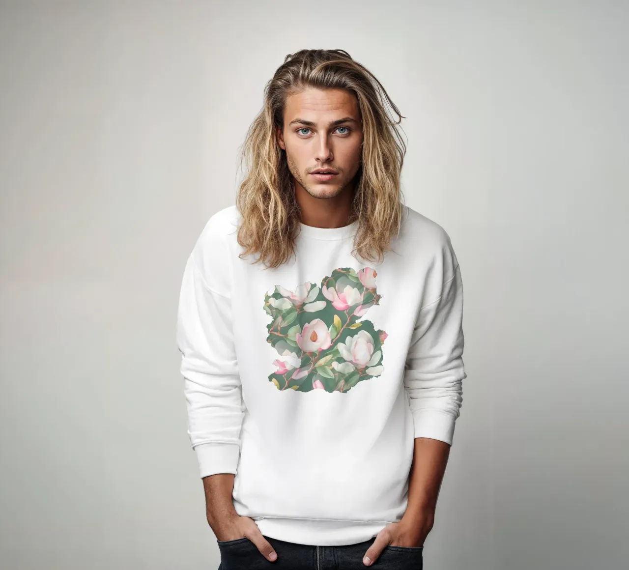 Lush Magnolia Green and Pink Vibrant sweatshirt by SilverPegasus