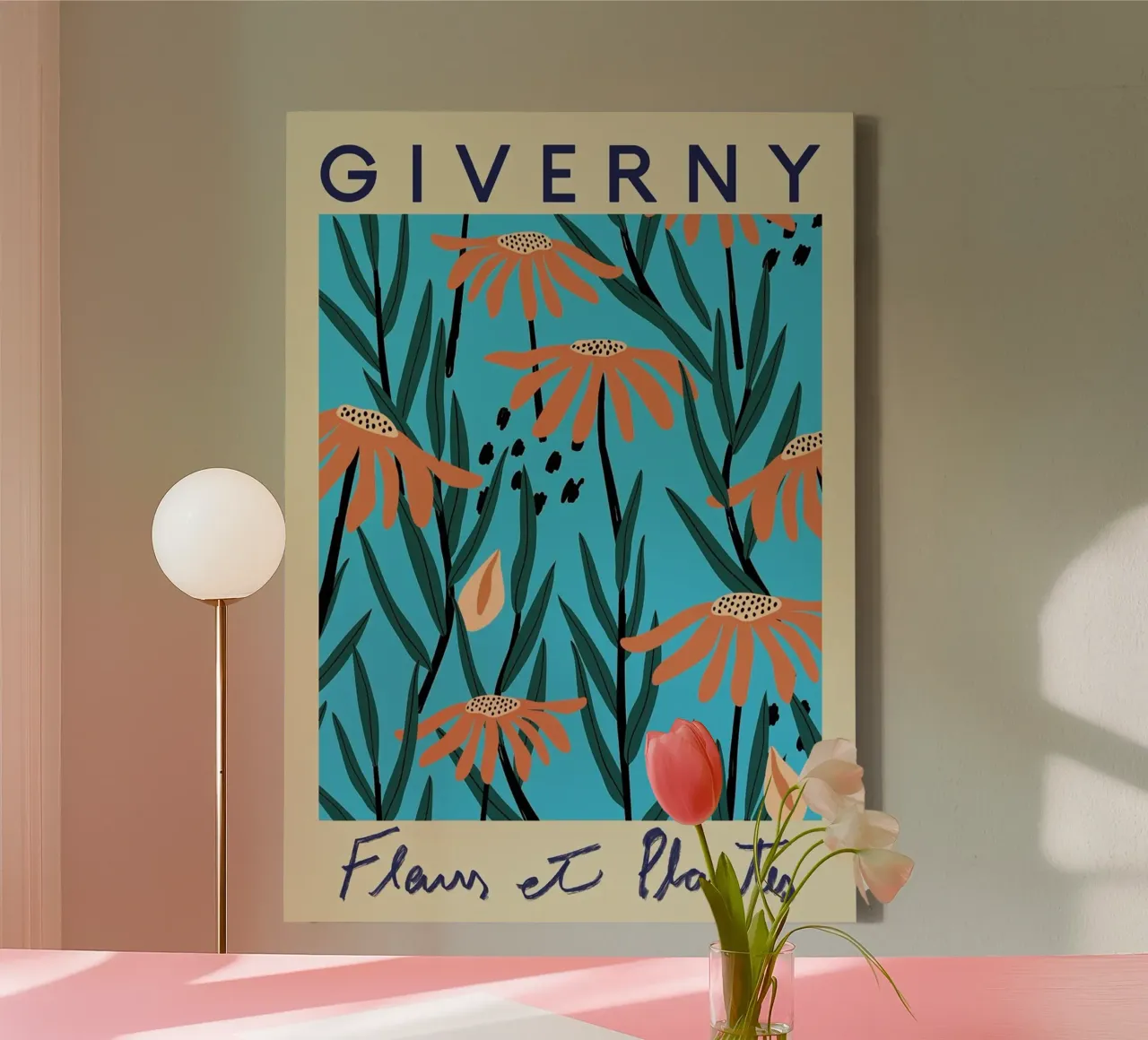 Mercato dei fiori di Giverny tela con Cornice a cassetta da Klia M_Art