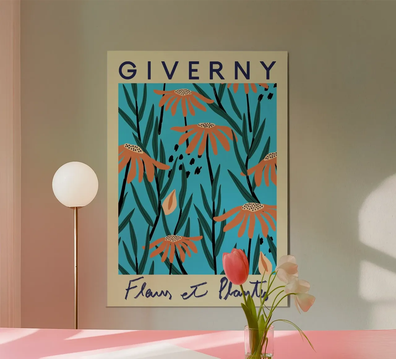 Mercato dei fiori di Giverny poster con telaio in legno da Klia M_Art