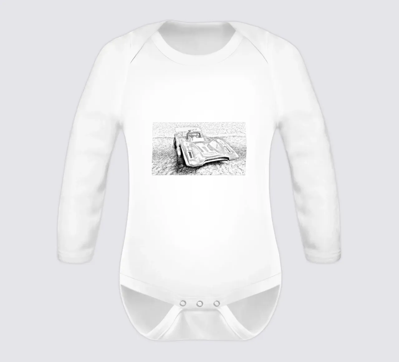A car long-sleeve baby romper by Massimo Frascogna