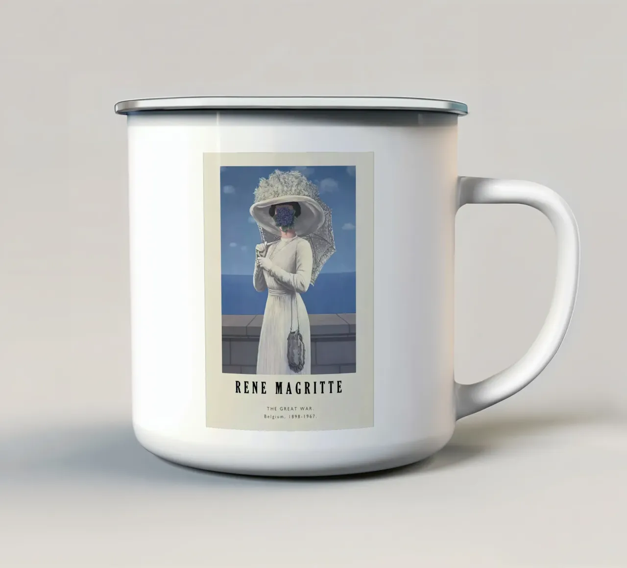 Rene Magritte-La Grande Guerra tazza in smalto da Michel Studio