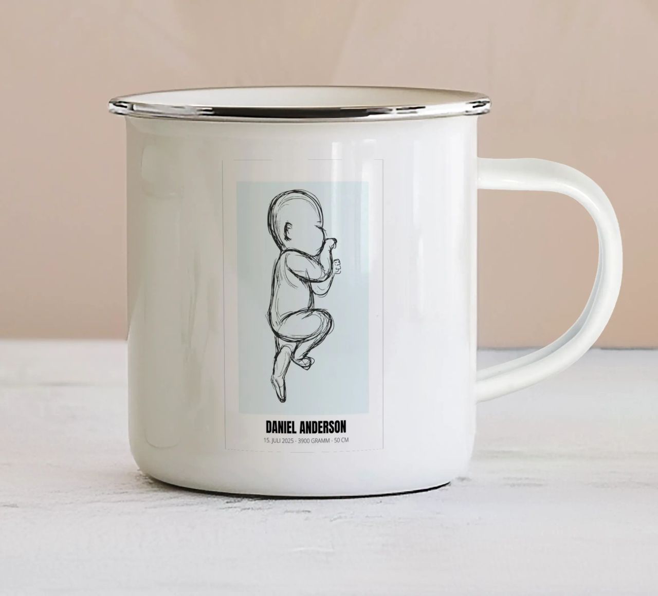 Dessin de bébé avec dates - unique & personnel mug en émail de FRAMELY