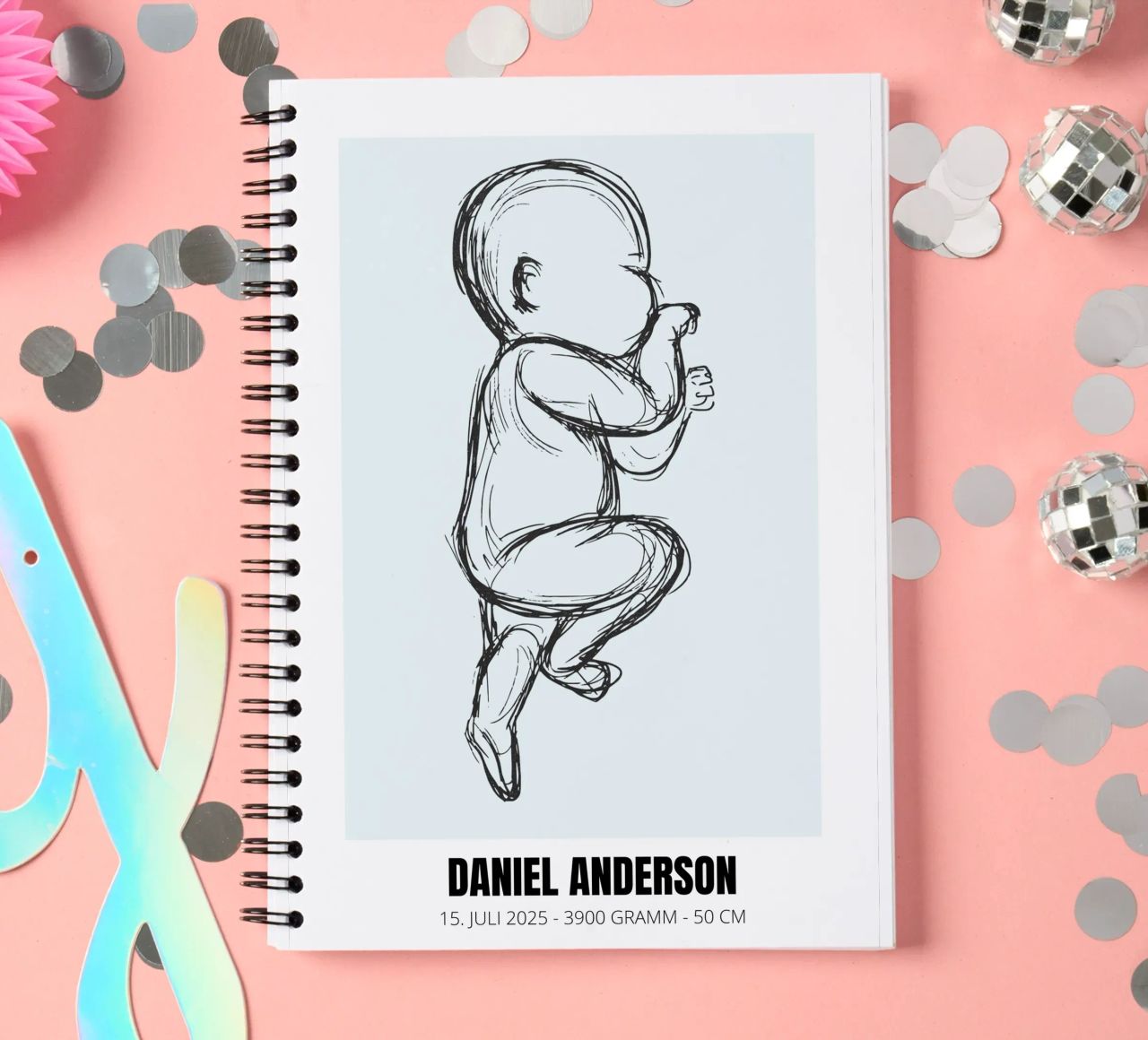 Dessin de bébé avec dates - unique & personnel carnet à spirale de FRAMELY