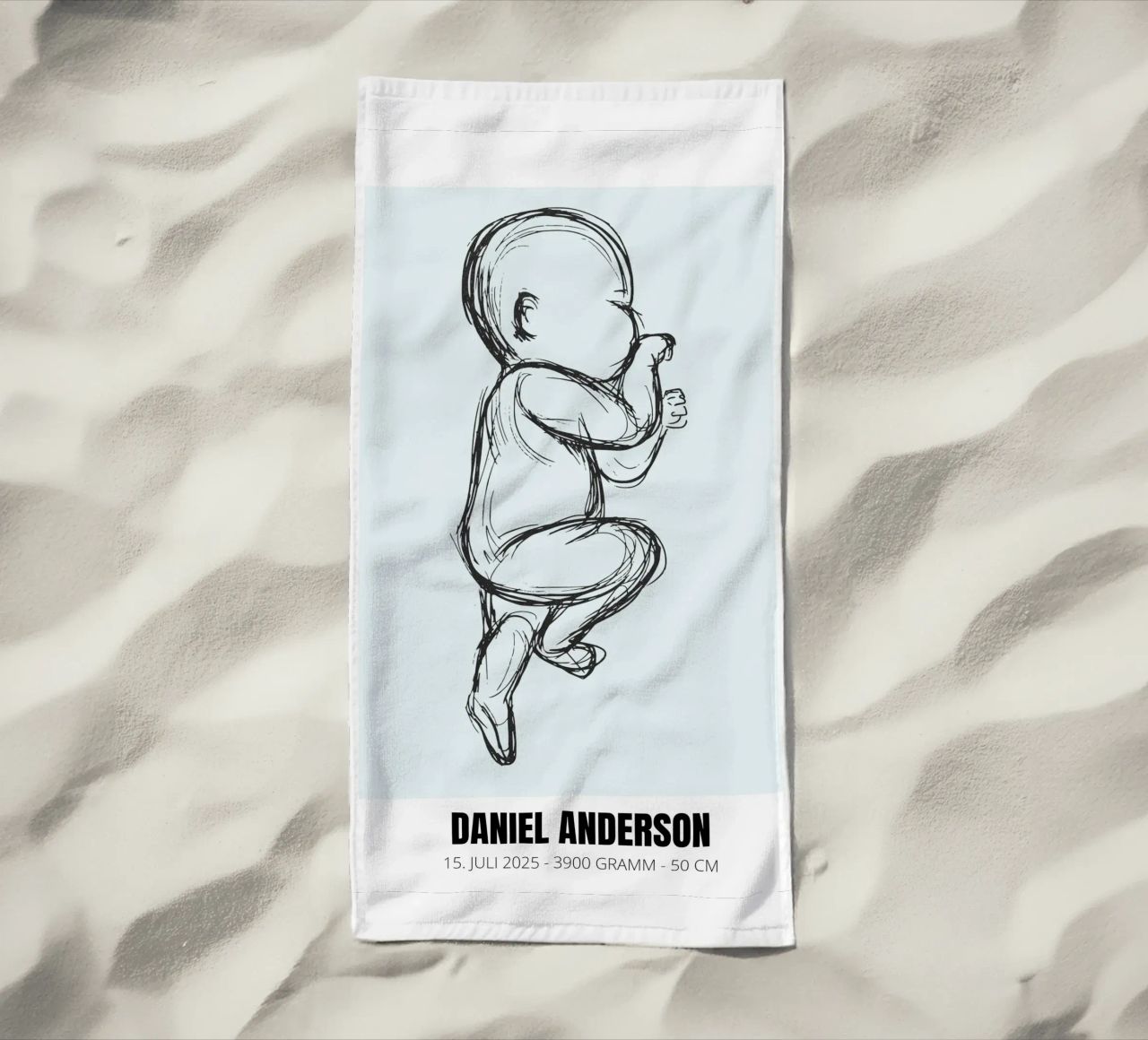 Dessin de bébé avec dates - unique & personnel serviette de plage de FRAMELY