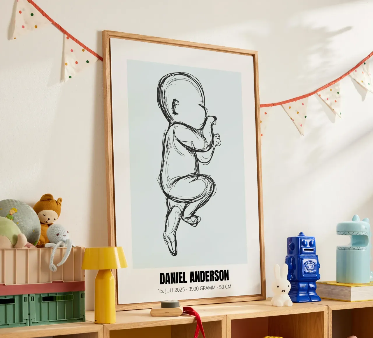 Baby drawing with dates - unique & personal acrylic glass by FRAMELY