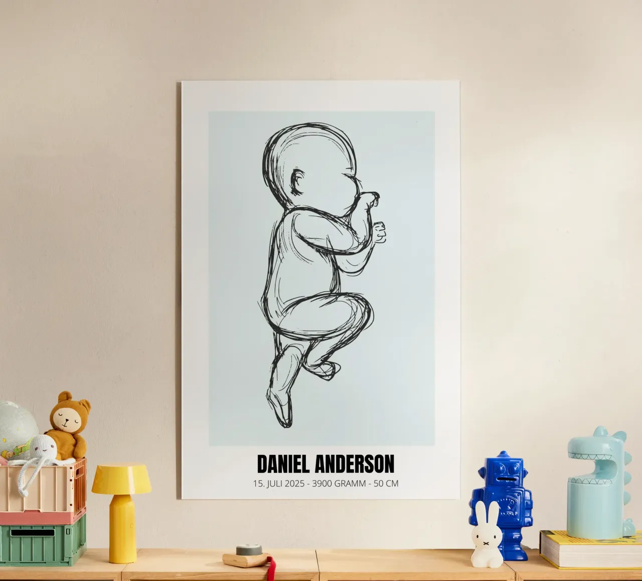 Baby drawing with dates - unique & personal acrylic glass by FRAMELY