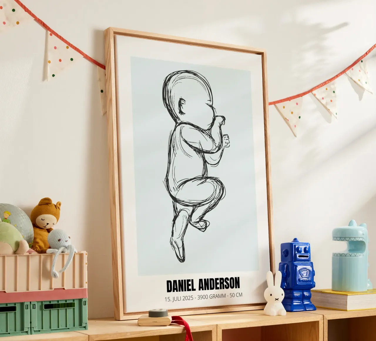 Babyzeichung mit Daten – einzigartig & persönlich Leinwand von FRAMELY