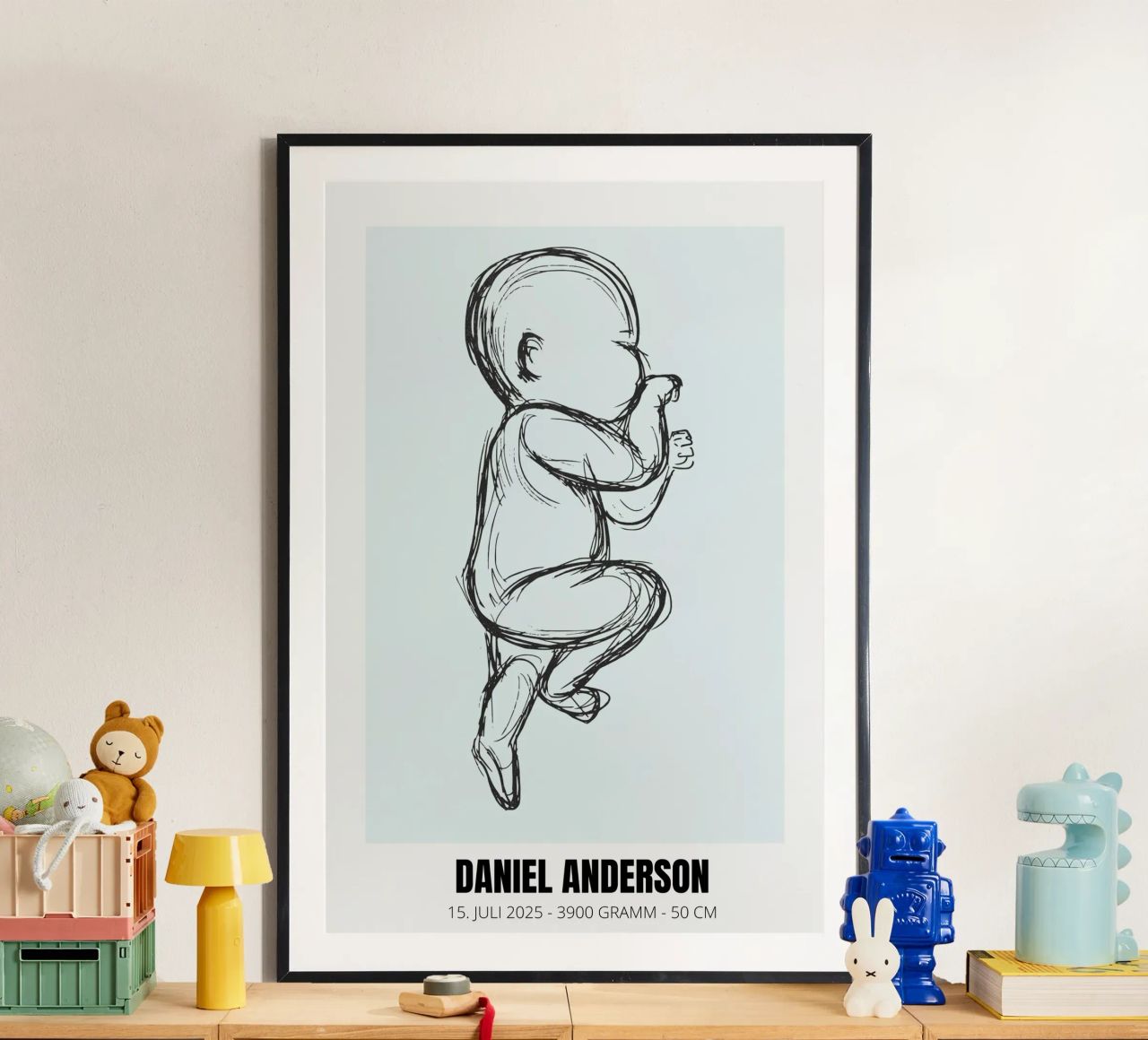 Dessin de bébé avec dates - unique & personnel poster de FRAMELY