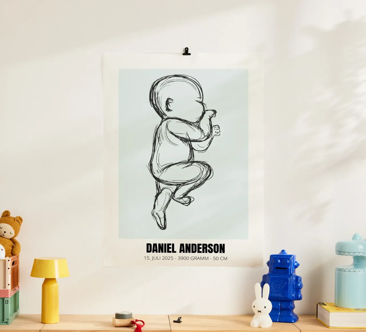 Babyzeichung mit Daten – einzigartig & persönlich Hahnemühle von FRAMELY