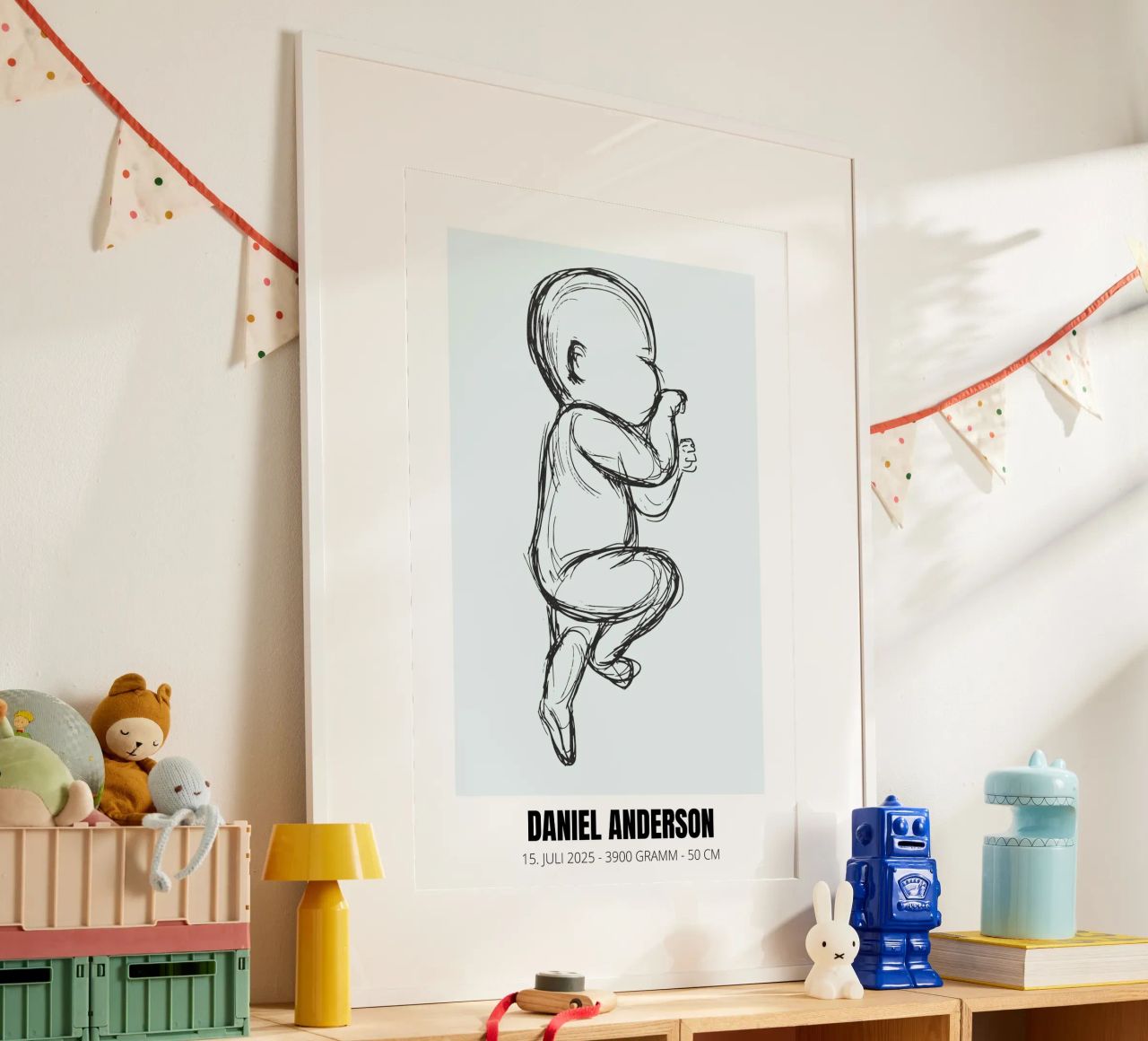 Dessin de bébé avec dates - unique & personnel poster de FRAMELY