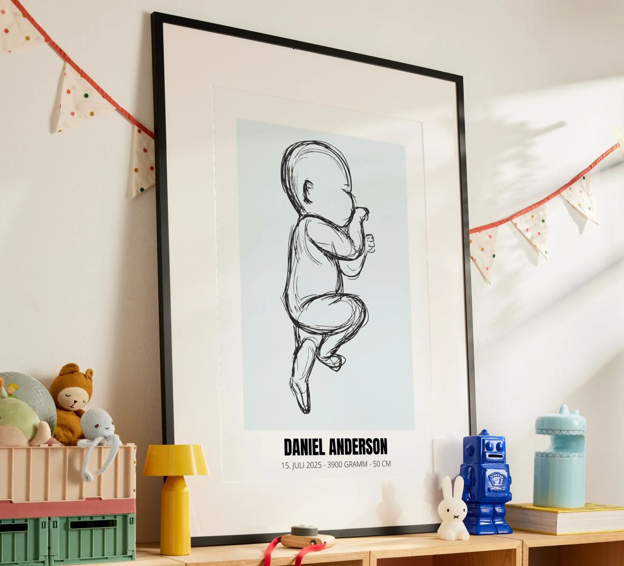 Dessin de bébé avec dates - unique & personnel poster de FRAMELY