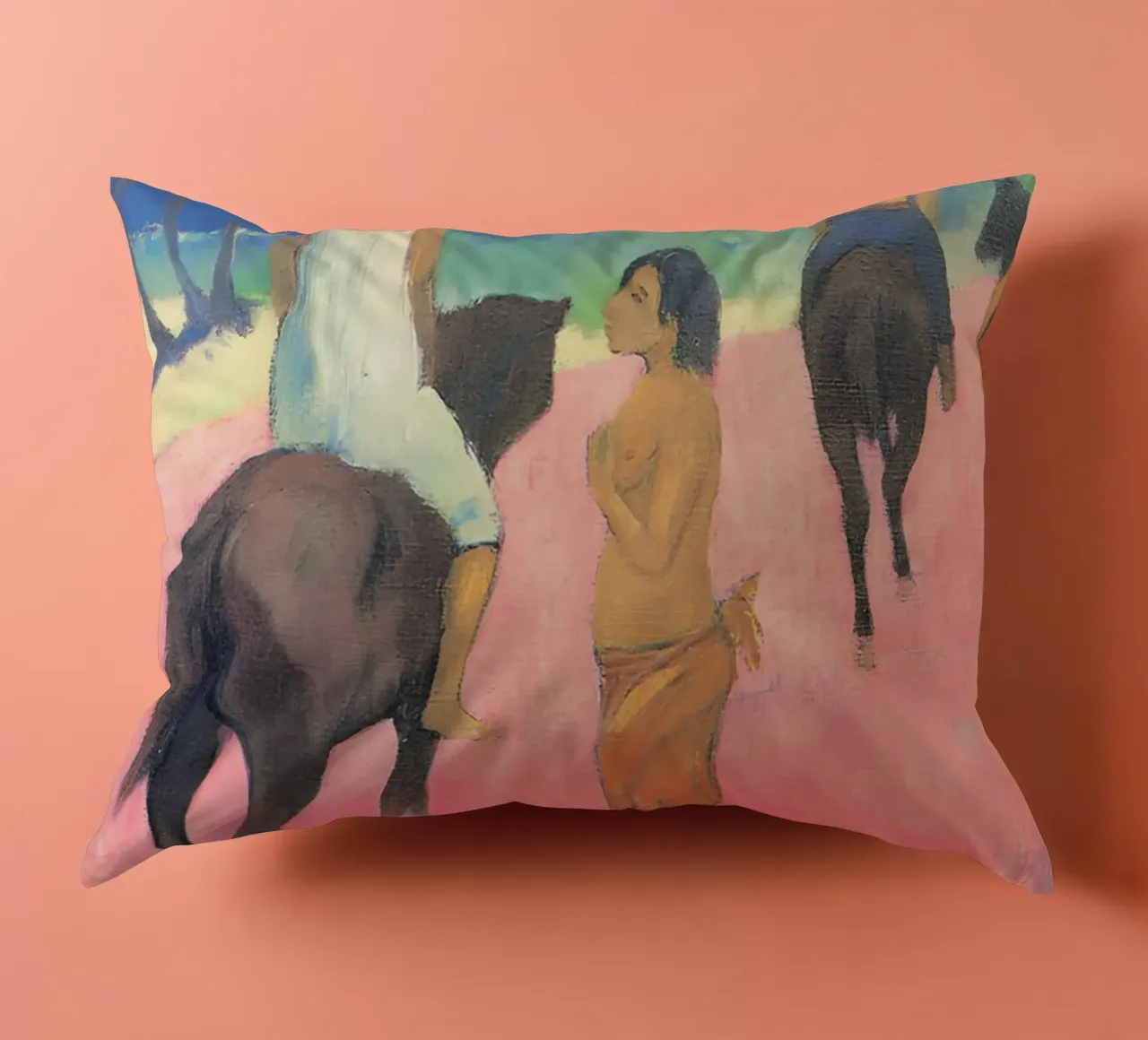Gauguin cavalieri sulla spiaggia II Stampa post-impressionista cuscino da NorwesClub