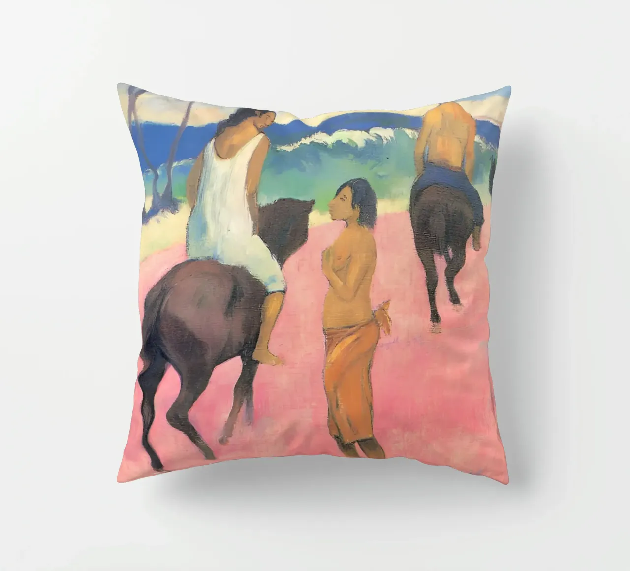 Gauguin cavalieri sulla spiaggia II Stampa post-impressionista cuscino da NorwesClub