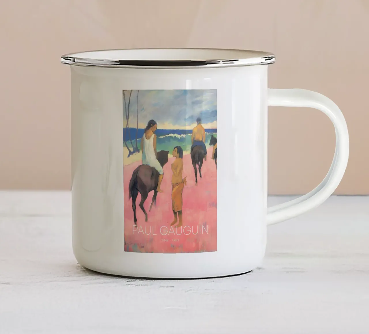 Gauguin cavalieri sulla spiaggia II Stampa post-impressionista tazza in smalto da NorwesClub