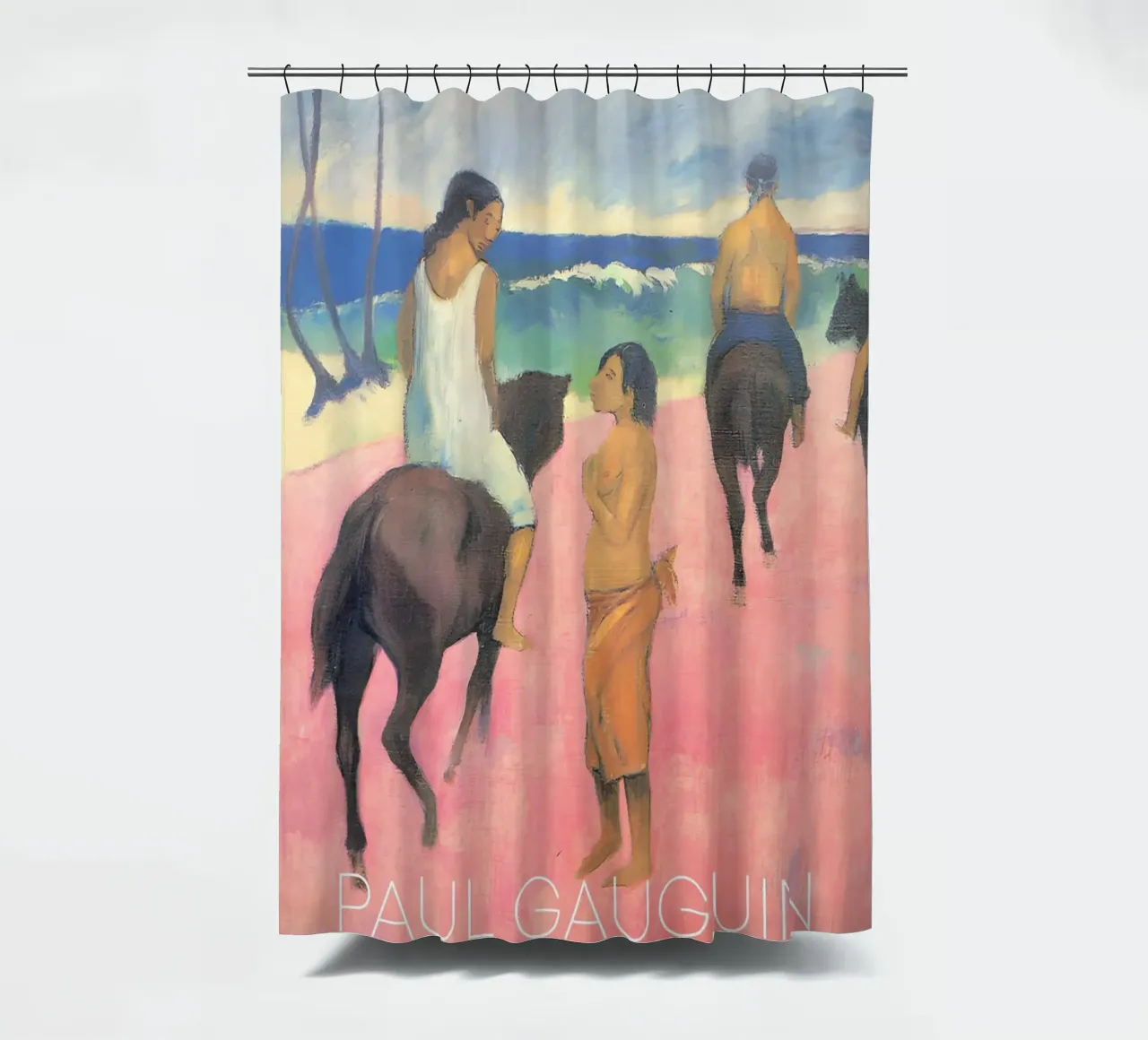 Gauguin cavalieri sulla spiaggia II Stampa post-impressionista tenda da doccia da NorwesClub