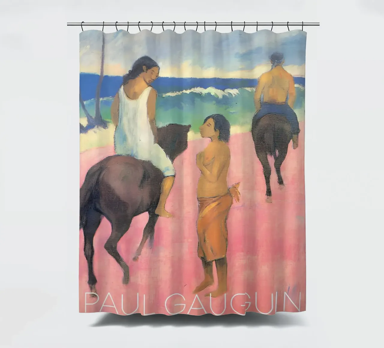 Gauguin cavalieri sulla spiaggia II Stampa post-impressionista tenda da doccia da NorwesClub