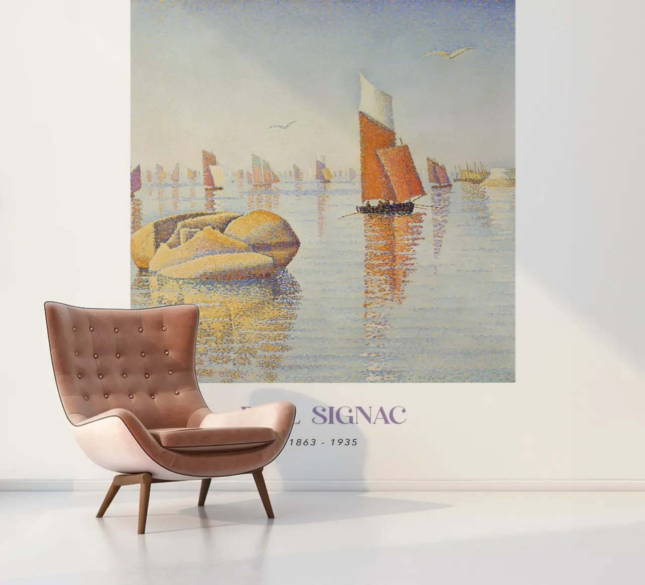 Signac Morning Calm Pointillist Sailboat Print photo wallpaper by NorwesClub