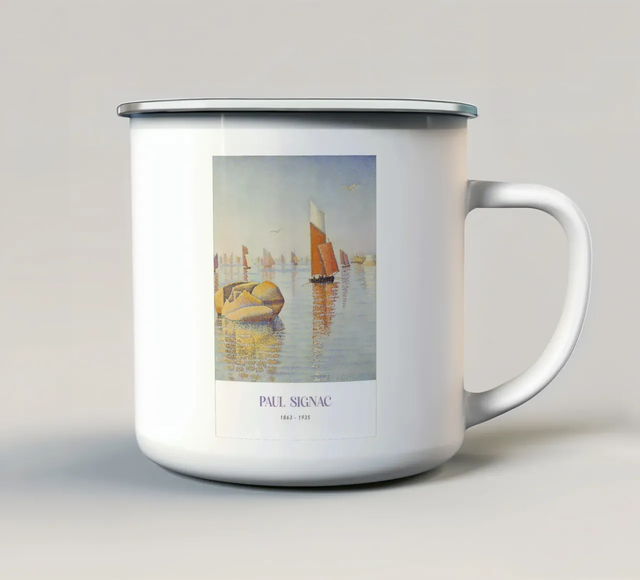Signac Ochtendkalmte Pointillist Zeilboot Print emaille mok van NorwesClub