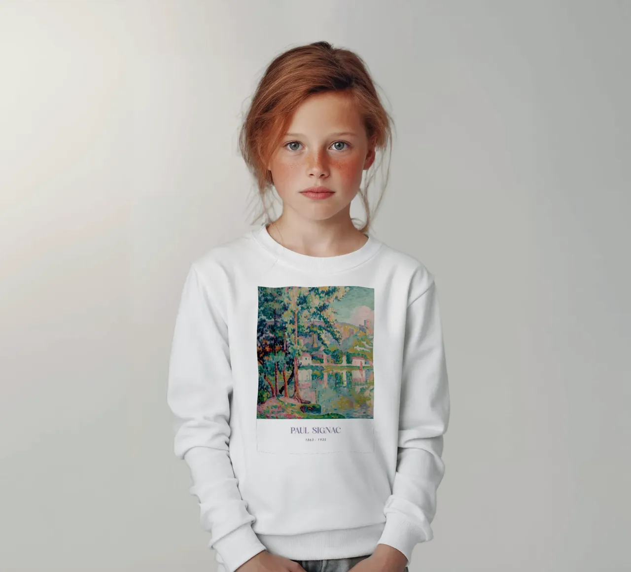 Signac Les Andelys Pointillist Flusslandschaft Druck Kinder Sweatshirt von NorwesClub