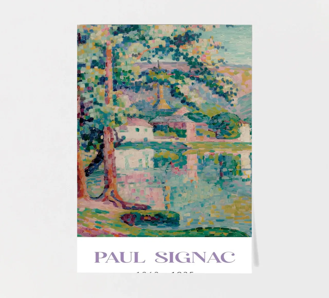 Signac Les Andelys Gravure pointilliste d'un paysage fluvial planche autocollant de NorwesClub