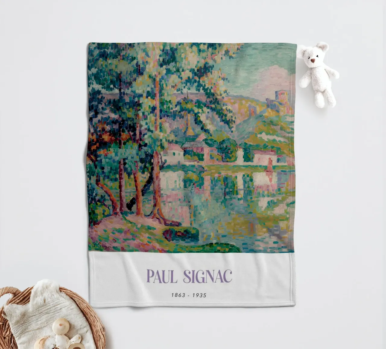 Signac Les Andelys Pointillist Rivierlandschap Print fleecedeken van NorwesClub