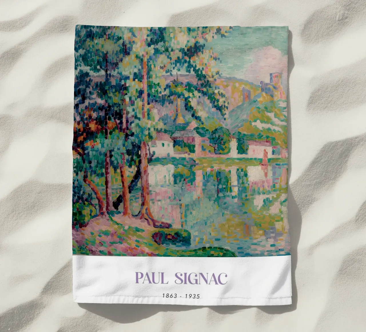 Signac Les Andelys Pointillist Rivierlandschap Print strandhanddoek van NorwesClub