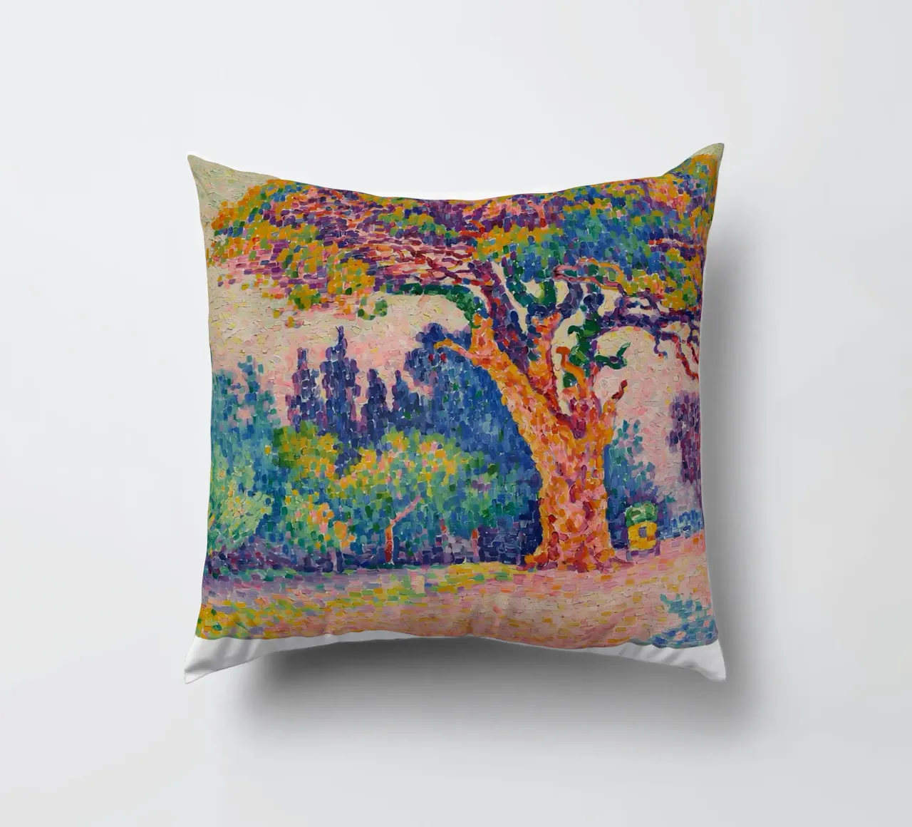 Signac Pine Tree St Tropez Pointillist Landscape Print decorative cushion by NorwesClub