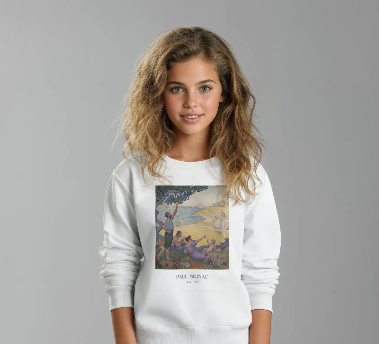 Signac Time of Harmony Pointillist Utopian Art Print kids sweatshirt by NorwesClub