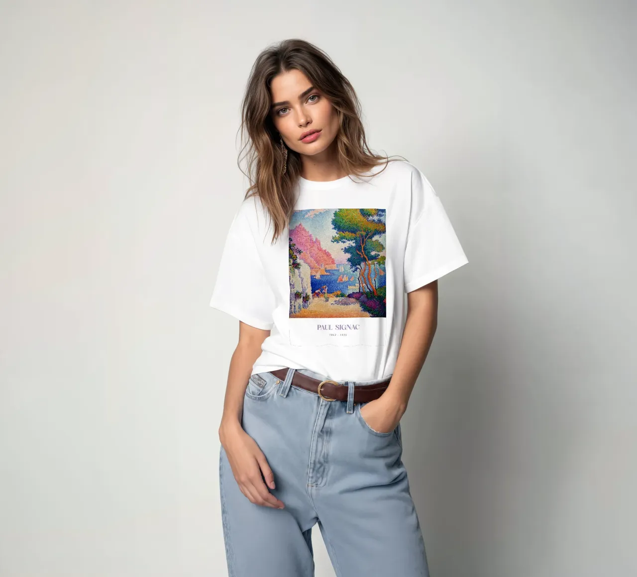 Signac Capo di Noli Pointillist Coastal Art Print t-shirt da NorwesClub