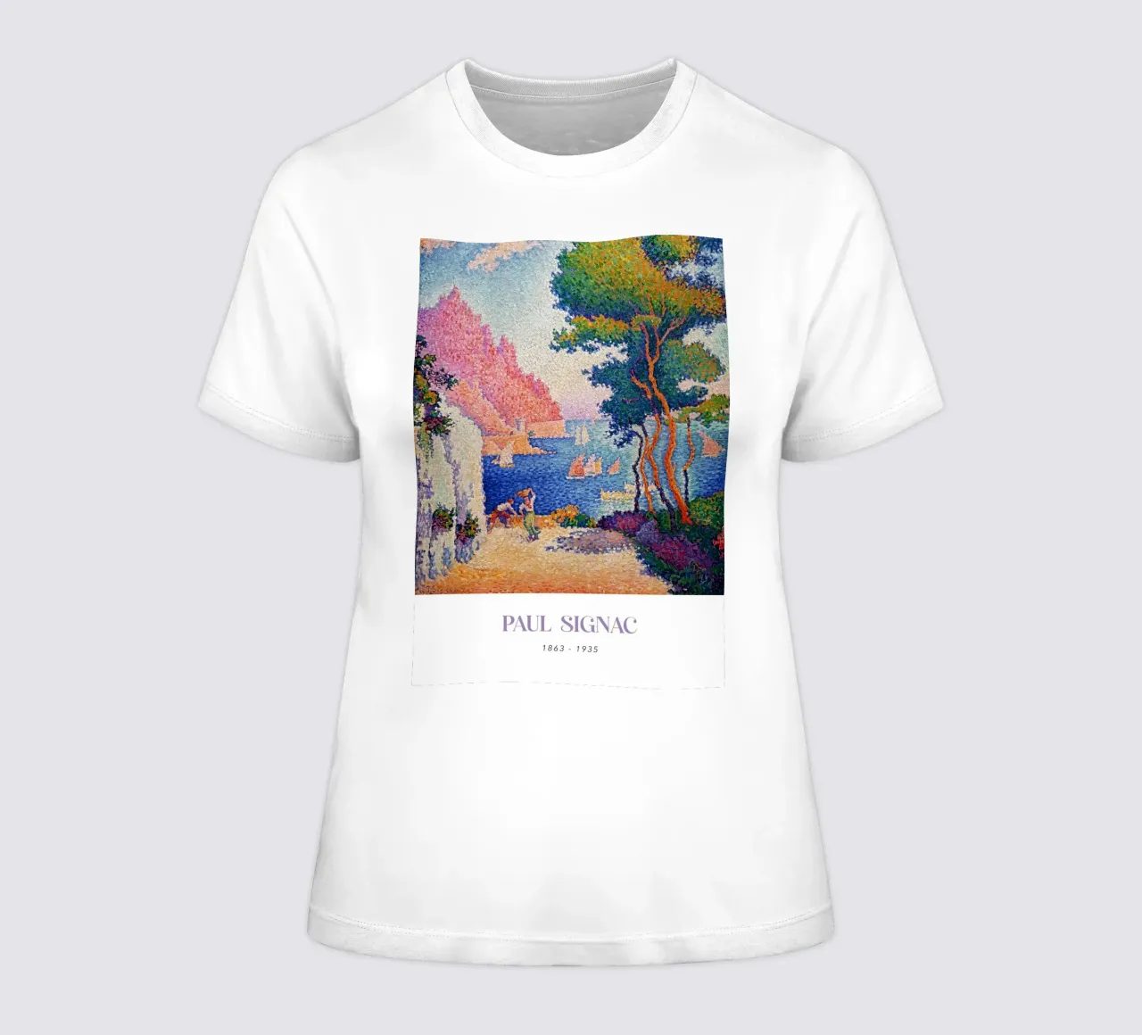 Signac Capo di Noli Pointillist Coastal Art Print t-shirt da donna da NorwesClub