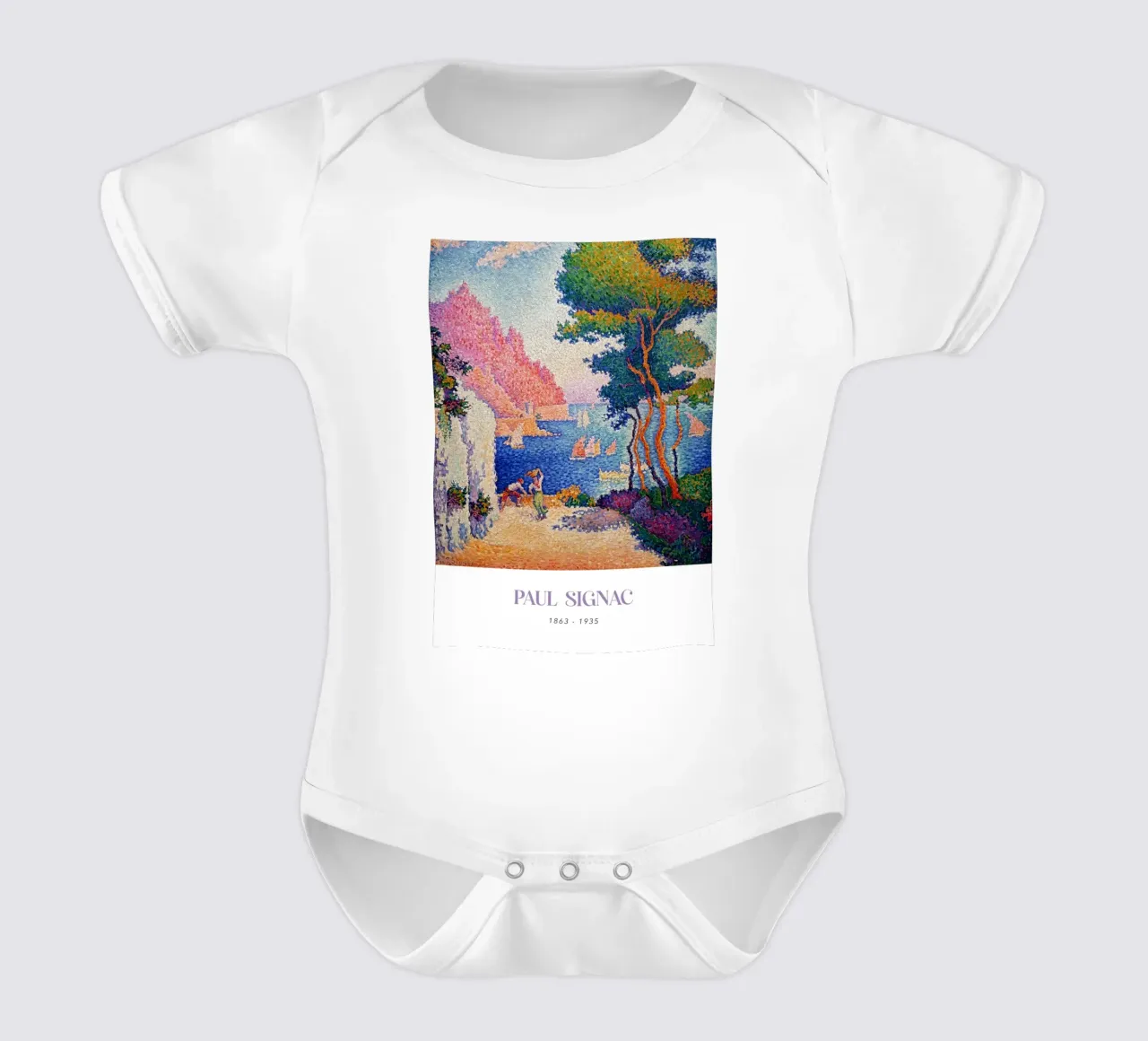 Signac Capo di Noli Pointillist Coastal Art Print body neonato maniche corte da NorwesClub