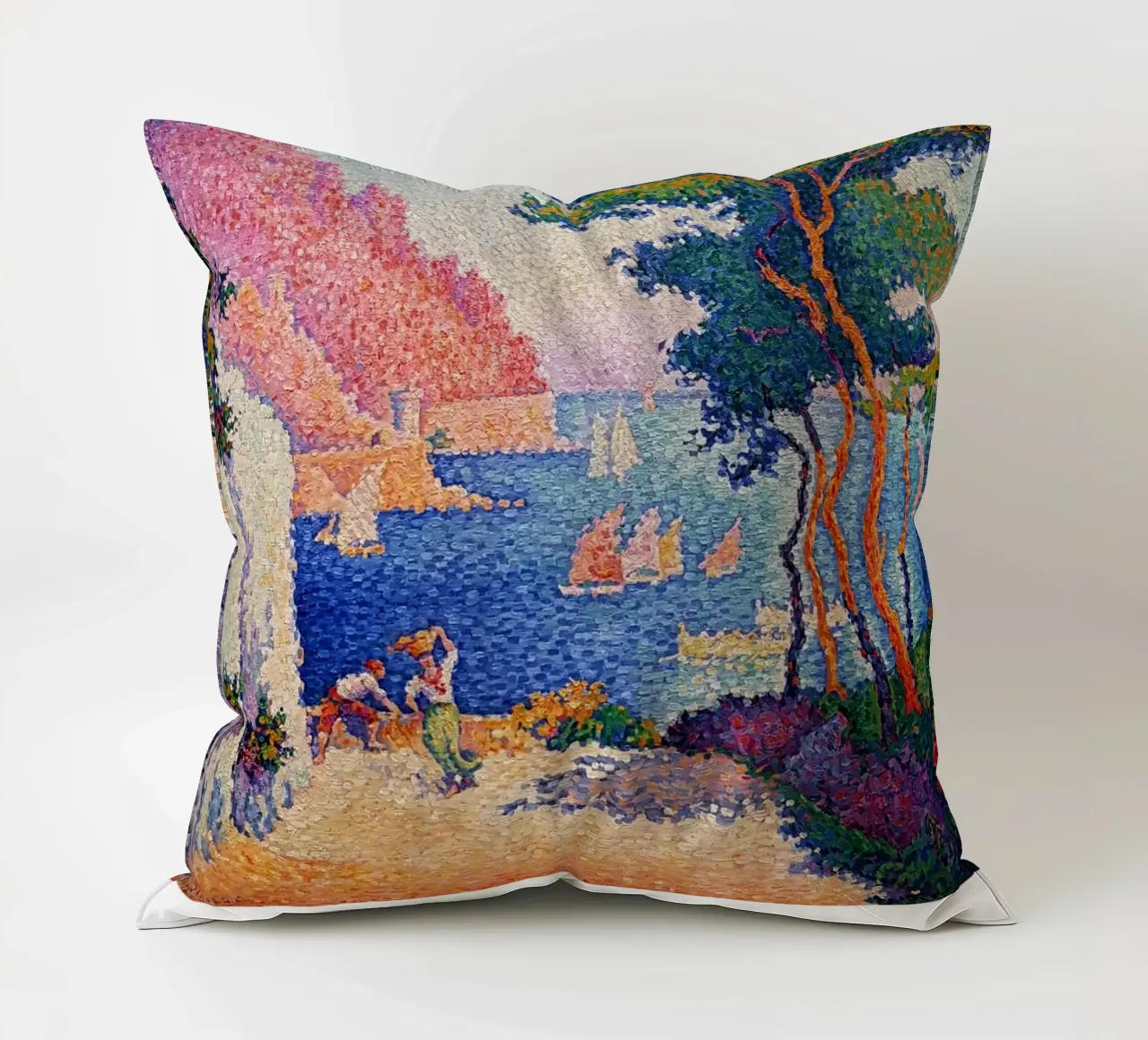 Signac Capo di Noli Pointillist Coastal Art Print cuscino da NorwesClub