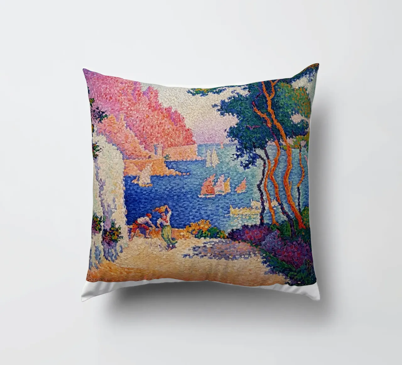 Signac Capo di Noli Pointillist Coastal Art Print cuscino da NorwesClub