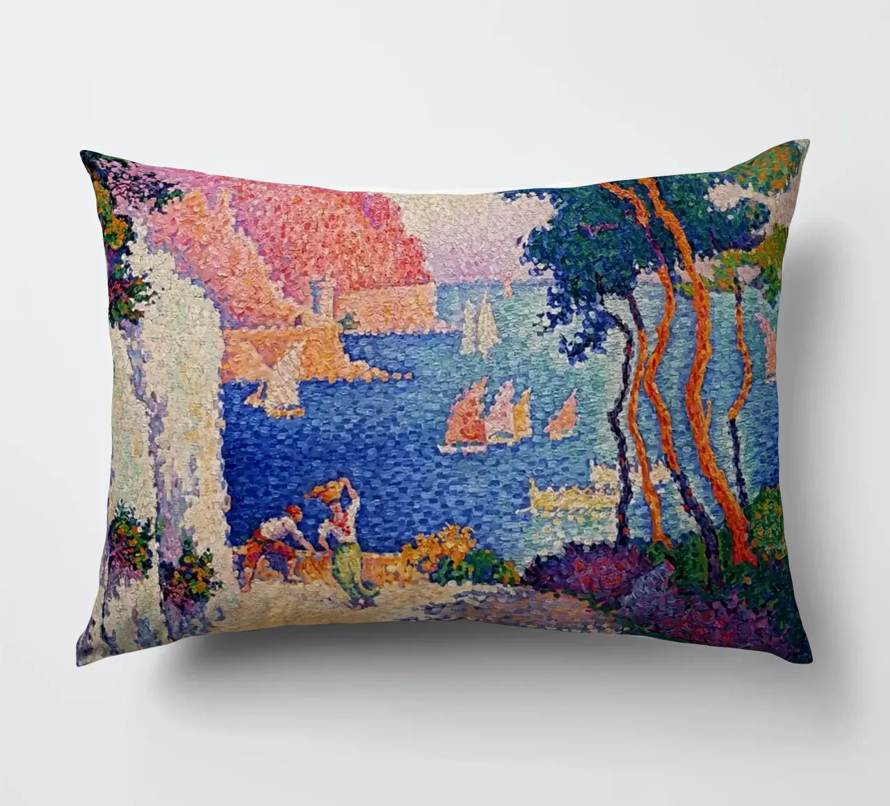 Signac Capo di Noli Pointillist Coastal Art Print cuscino da NorwesClub