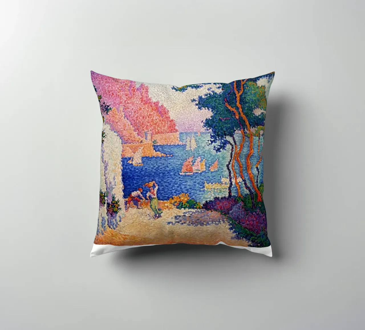 Signac Capo di Noli Pointillist Coastal Art Print cuscino da NorwesClub