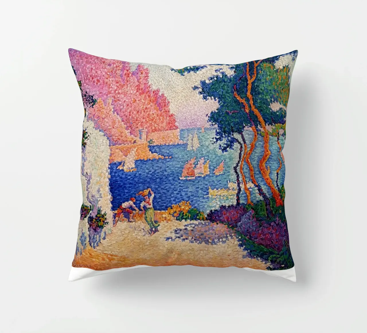 Signac Capo di Noli Pointillist Coastal Art Print cuscino da NorwesClub