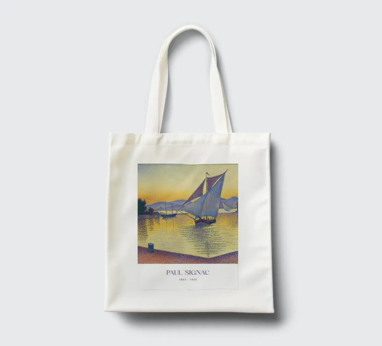 Signac Haven bij zonsondergang Pointillist Zeilboot Print jute draagtas van NorwesClub