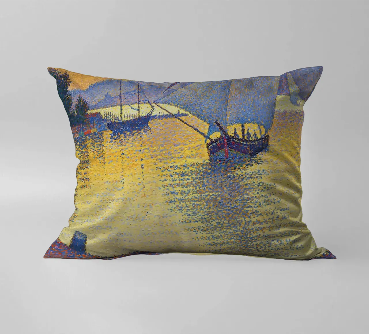 Signac Haven bij zonsondergang Pointillist Zeilboot Print kussen van NorwesClub