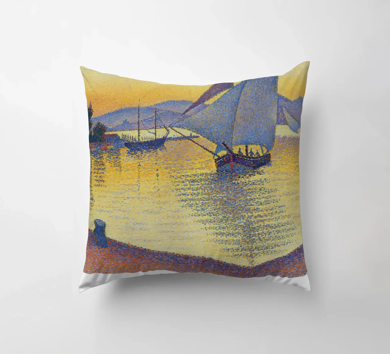 Signac Haven bij zonsondergang Pointillist Zeilboot Print kussen van NorwesClub