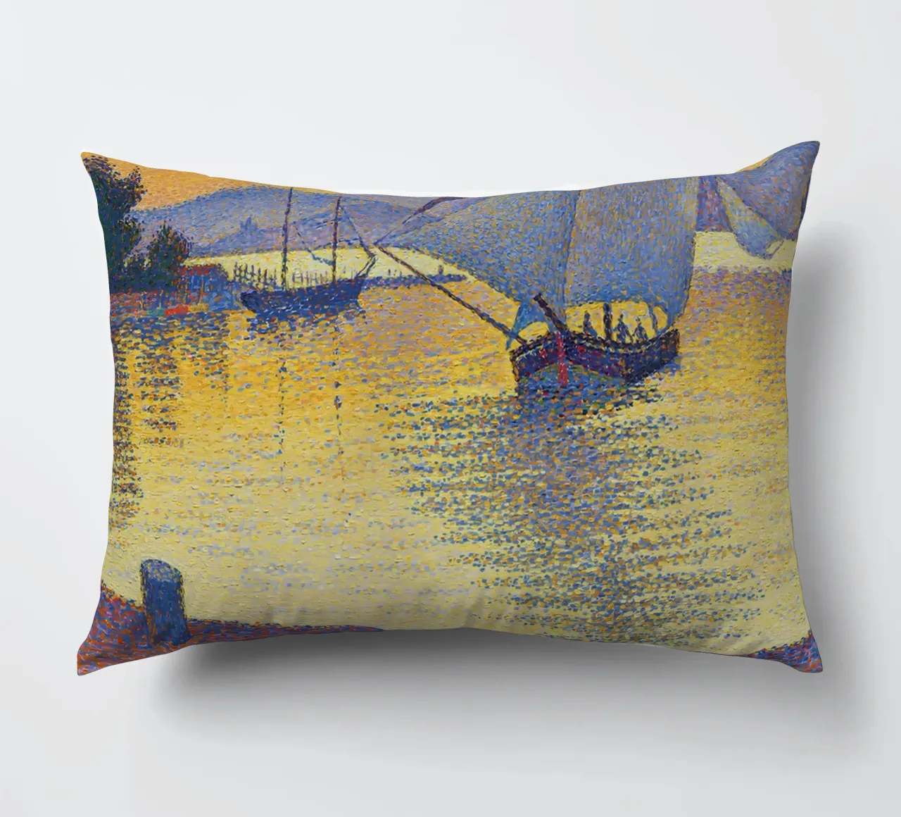 Signac Haven bij zonsondergang Pointillist Zeilboot Print kussen van NorwesClub
