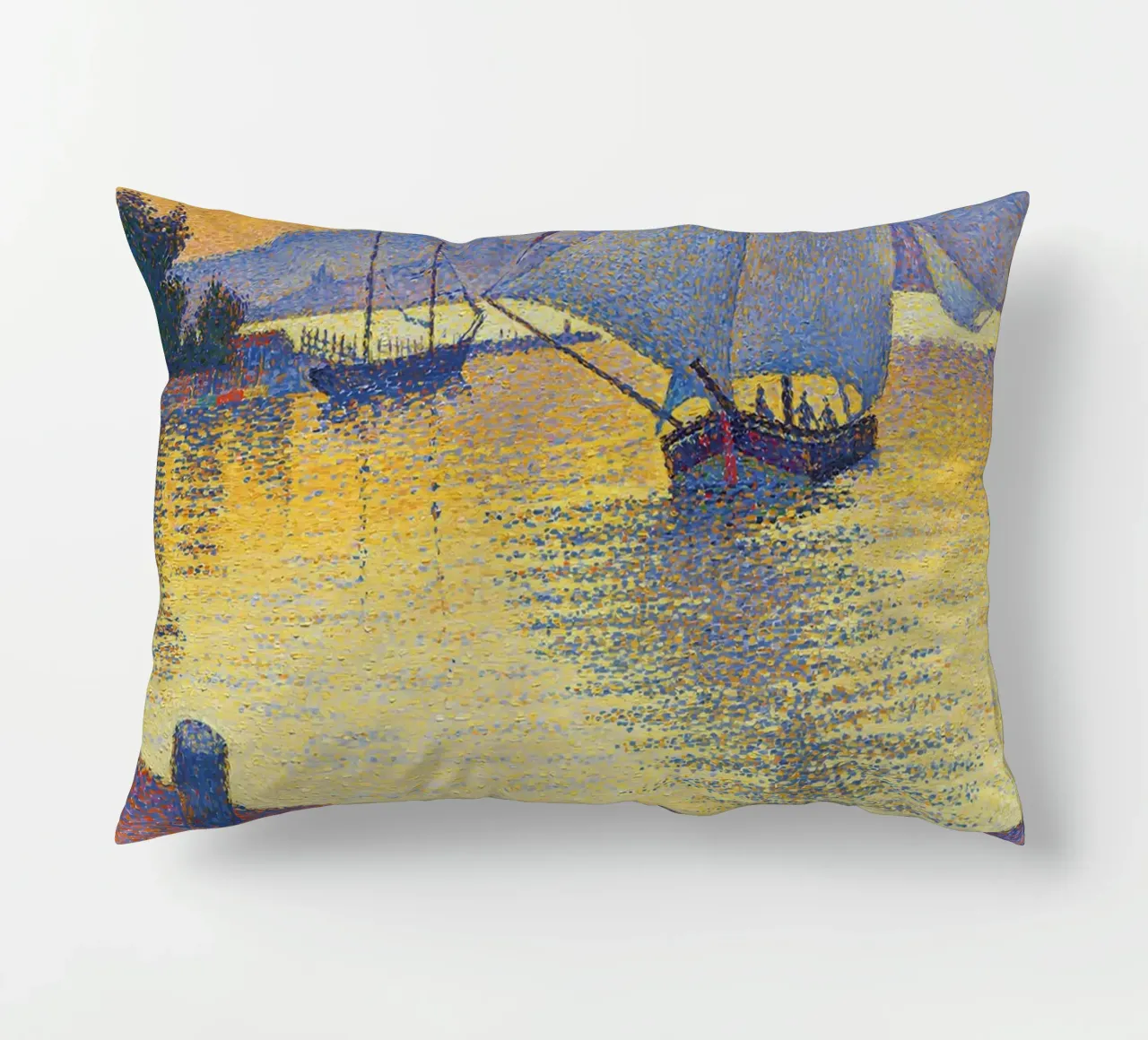 Signac Haven bij zonsondergang Pointillist Zeilboot Print kussen van NorwesClub
