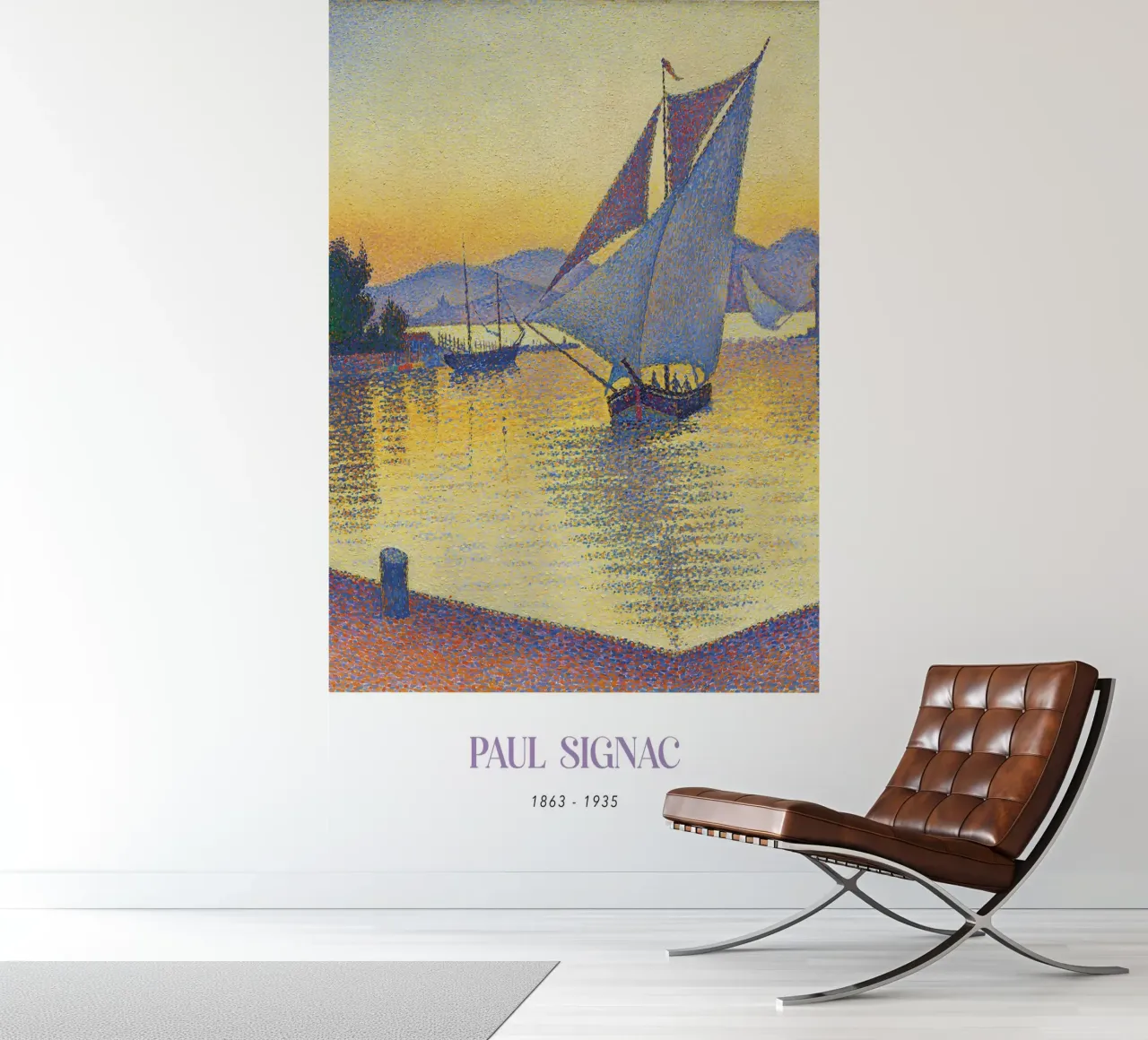 Signac Port at Sunset Pointillist Sailboat Print photo wallpaper by NorwesClub