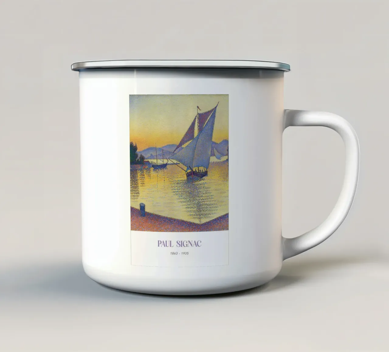 Signac Haven bij zonsondergang Pointillist Zeilboot Print emaille mok van NorwesClub