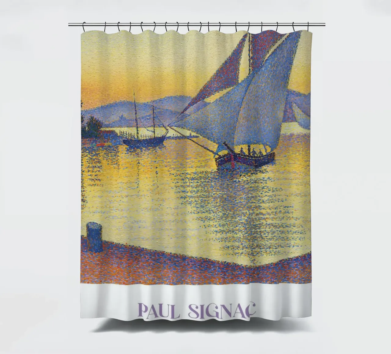 Signac Haven bij zonsondergang Pointillist Zeilboot Print douchegordijn van NorwesClub