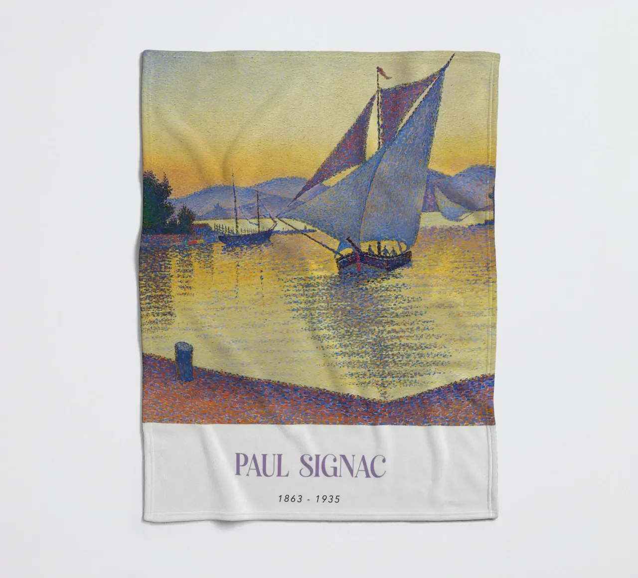 Signac Haven bij zonsondergang Pointillist Zeilboot Print fleecedeken van NorwesClub